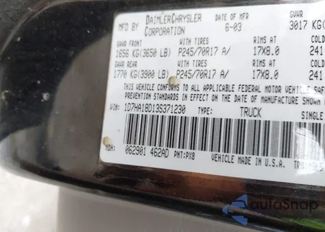 2003 Dodge Ram 1500 Slt/Laramie/St from USA, damaged, VIN 1D7HA18D13S371230